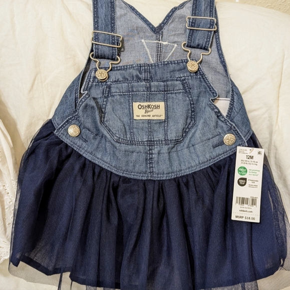 OshKosh B'Gosh Baby Girl Eyelet Denim Overall Dress Size - Picture 3 of 5